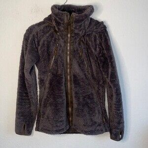 KUHL Flight Jacket Fleece brown pockets hoodie thumb hole sweater S gorp